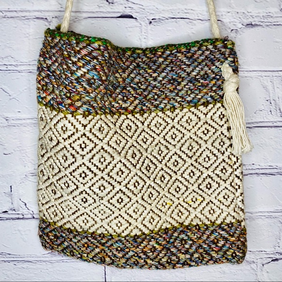 Bohemian Handmade Bucket Rope Bag Earthy Neutral Colors Shoulder Tote - Picture 3 of 7